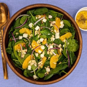Spinach Salad with Feta Cheese, Oranges, and Toasted Almonds