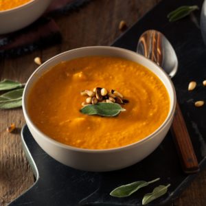 Carrot Ginger Soup with Hazelnut Sage Gremolata