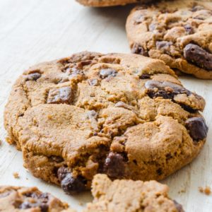 Thick homemade chocolate chip cookies
