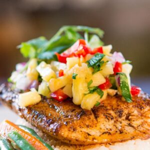 Blackened tuna with orange zested salsa