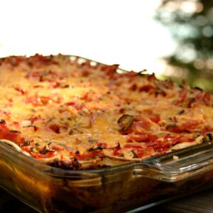 Mexican Casserole with Pan Roasted Corn and Peppers