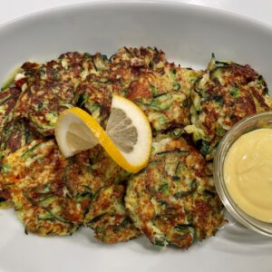 Keto Fried Low Carb GF Zucchini Fritters with Lemon Aioli