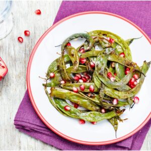 Holiday Roasted Green Beans with Walnuts and Pomegranates