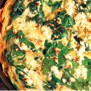Clean Diet Spinach Onion Quiche with Sweet Potato Crust