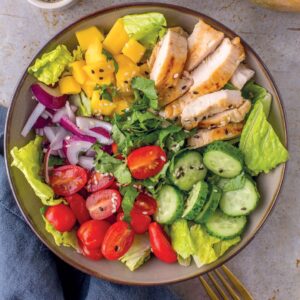 Tahini Marinated Chicken Bowl with Cucumber Tomato Salad
