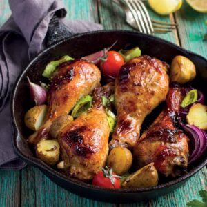 Turmeric Roasted Chicken with Golden Beets and Leeks