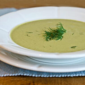 Creamy Zucchini Soup with Walnuts and Dill