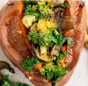 Mushroom & Kale Stuffed Sweet Potato
