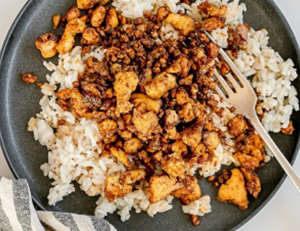 Crispy Ground Tofu on Rice