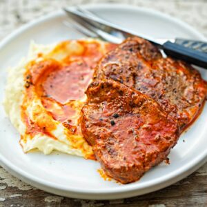 Pressure Cooker Swiss Steak with Mashed Potatoes and Broccoli