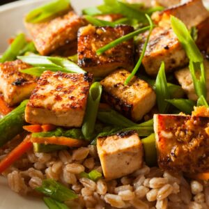 Ginger-Garlic Tofu and Vegetable Stir Fry with Cauliflower Fried Rice