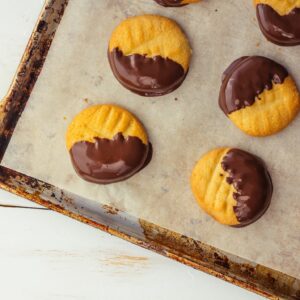 Keto Chocolate Dipped Pecan Shortbread Cookies