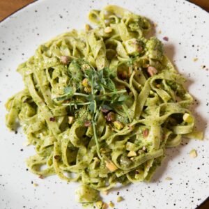 Tagliatelle with Bacon and Pesto