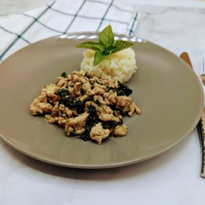 Lower Carb Thai Basil Chicken Bowls with Cauliflower Rice