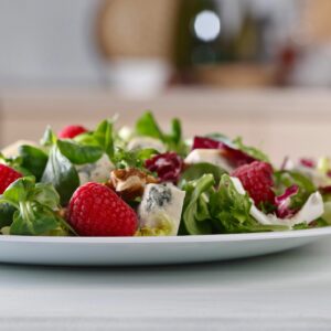 Mixed Greens Salad with Pecans, Blue Cheese, Raspberries, and Creamy Balsamic Vinaigrette