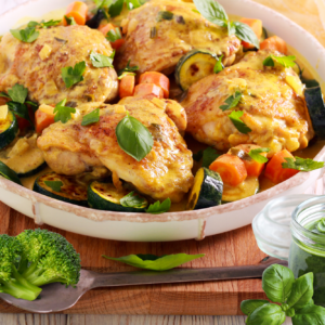 One Pan Chicken Pesto with Vegetables