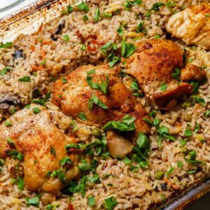 One Pan Roasted Herb Chicken and Wild Rice