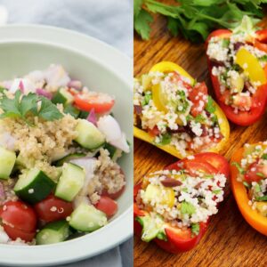 Quinoa Greek Salad and Quinoa Stuffed Bell Peppers