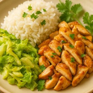 Ginger Garlic Chicken with Stir-Fried Cabbage and Jasmine Rice-Renal 5 Dialysis