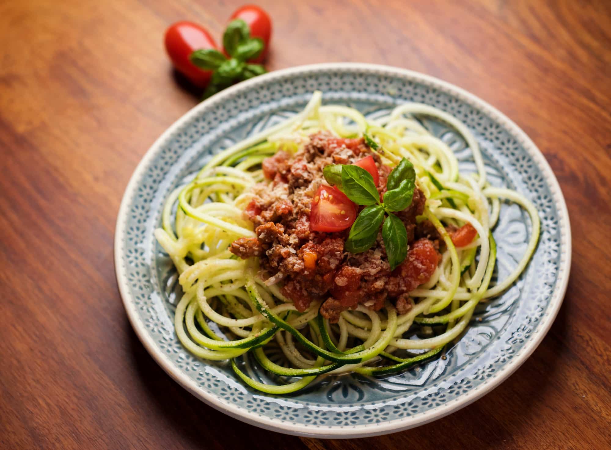 Zoodles with Tofu and Mushroom Ragu and Pine Nut Parmesan